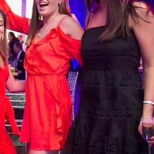 Red Silky Off the Shoulder Long Sleeve Dress